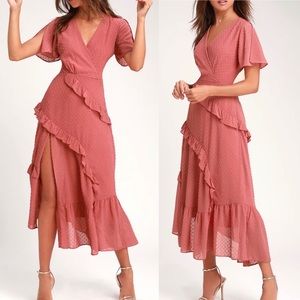 Lulus Next to You Swiss Dot Ruffled Midi Dress S